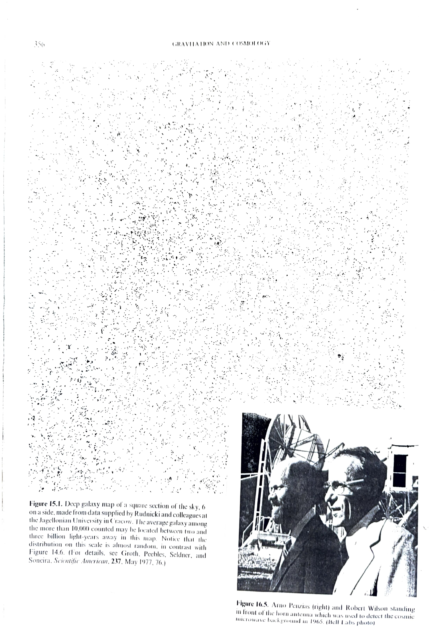 Arno Penzias and Robert Wilson with the horn antenna; deep galaxy map